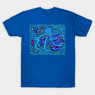 Tropical Octopus Attack - Turquoise T-Shirt